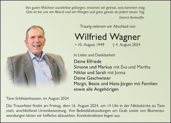 Traueranzeige von Wilfried Wagner von FZ