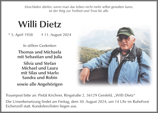 Traueranzeige von Willi Dietz von FZ