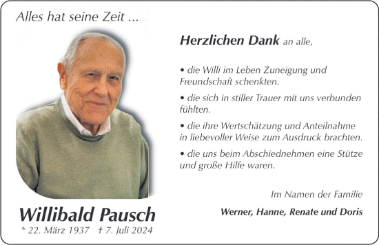 Traueranzeige von Willibald Pausch von FZ