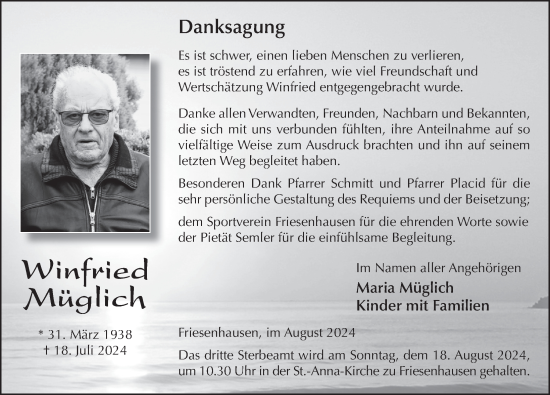 Traueranzeige von Winfried Müglich von FZ