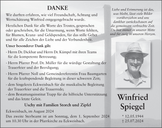 Traueranzeige von Winfried Spiegel von FZ