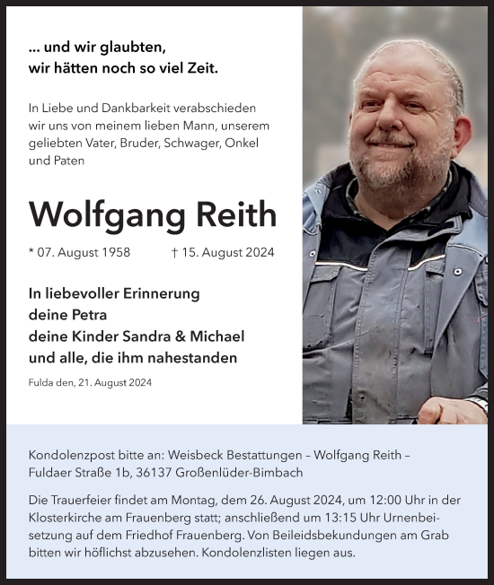 Traueranzeige von Wolfgang Reith von FZ