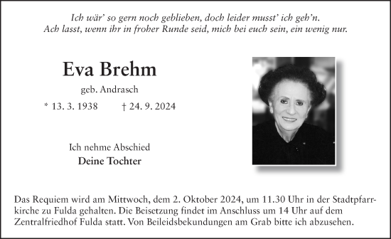 Traueranzeige von Eva Brehm von FZ