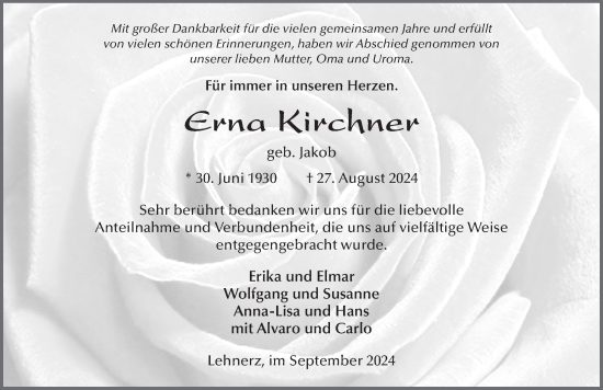 Traueranzeige von Erna Kirchner von  FZ