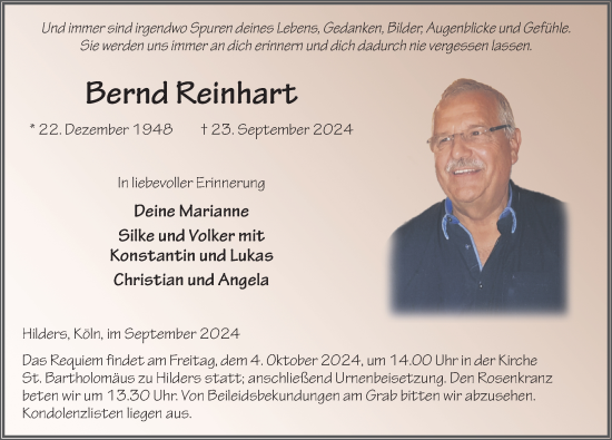Traueranzeige von Bernd Reinhart von fz
