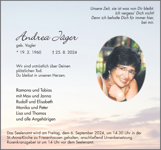 Traueranzeige von Andrea Jäger von FZ