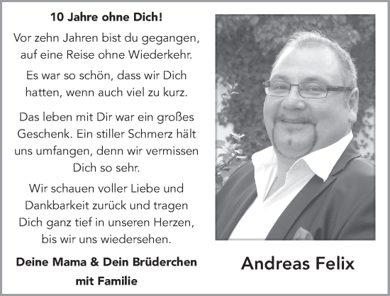 Traueranzeige von Andreas Felix von FZ