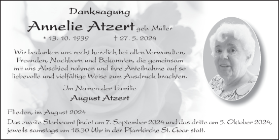 Traueranzeige von Annelie Atzert von FZ