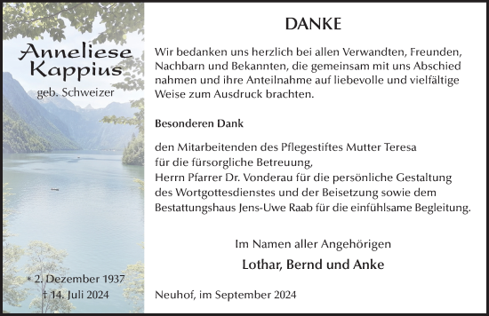 Traueranzeige von Anneliese Kappius von FZ