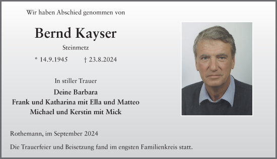 Traueranzeige von Bernd Kayser von FZ