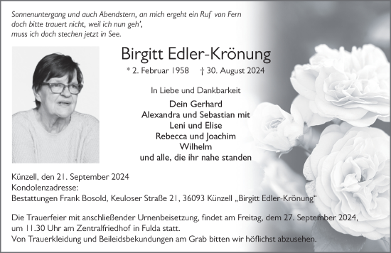 Traueranzeige von Birgitt  Edler-Krönung von FZ