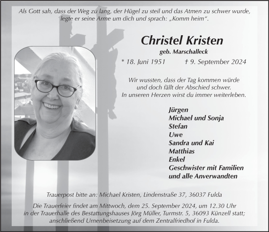 Traueranzeige von Christel Kristen von FZ