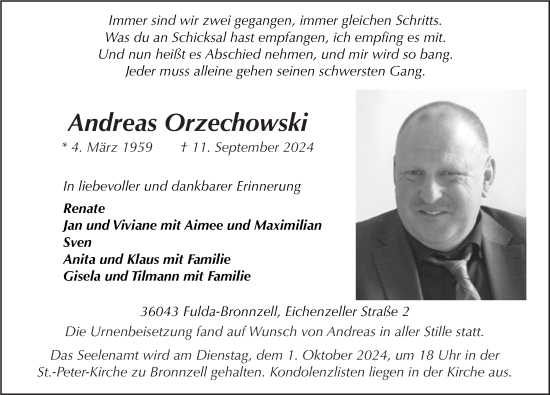 Traueranzeige von Andreas Orzechowski 