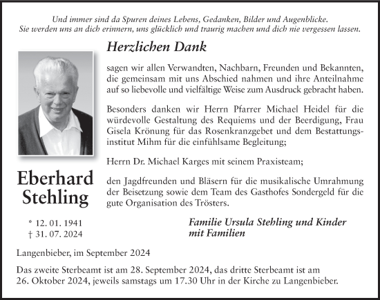 Traueranzeige von Eberhard Stehling von FZ