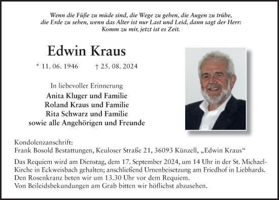 Traueranzeige von Edwin Kraus von FZ