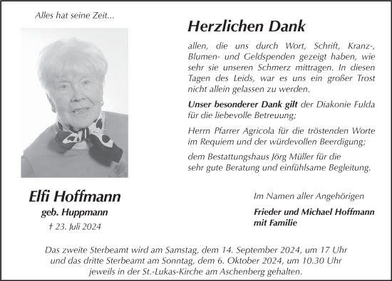 Traueranzeige von Elfi Hoffmann von FZ