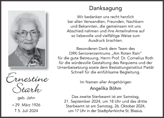 Traueranzeige von Ernestine Stark von FZ