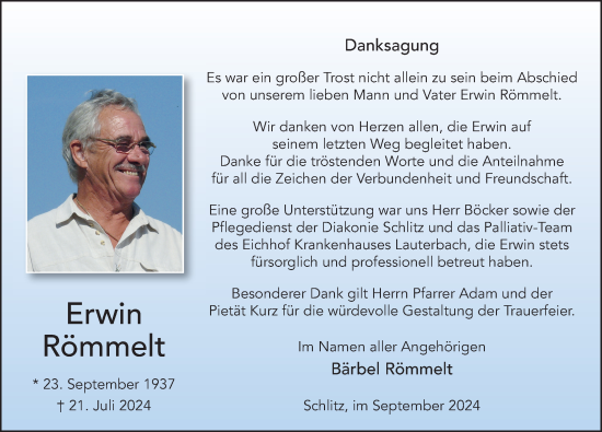 Traueranzeige von Erwin Römmelt von FZ
