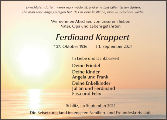 Traueranzeige von Ferdinand Kruppert von FZ