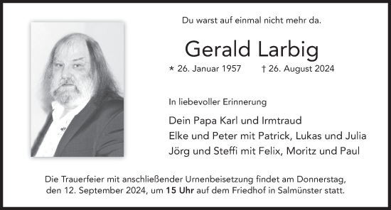 Traueranzeige von Gerald Larbig von FZ
