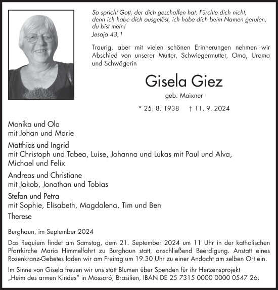 Traueranzeige von Gisela Giez von FZ