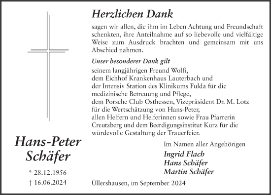 Traueranzeige von Hans Peter Schäfer von FZ