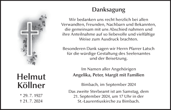 Traueranzeige von Helmut Köllner von FZ