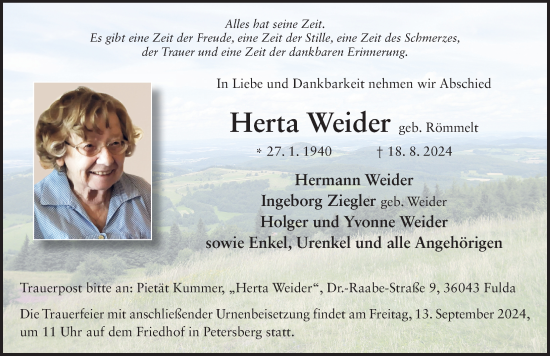 Traueranzeige von Herta Weider von FZ