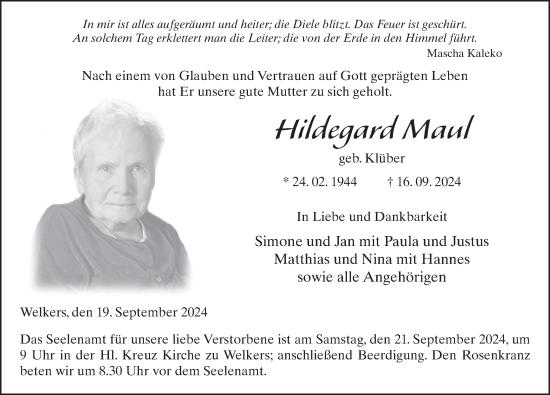 Traueranzeige von Hildegard Maul von FZ