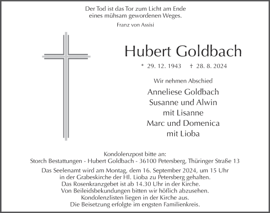Traueranzeige von Hubert Goldbach von FZ