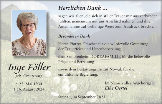 Traueranzeige von Inge Föller von FZ