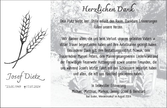 Traueranzeige von Josef Dietz von FZ