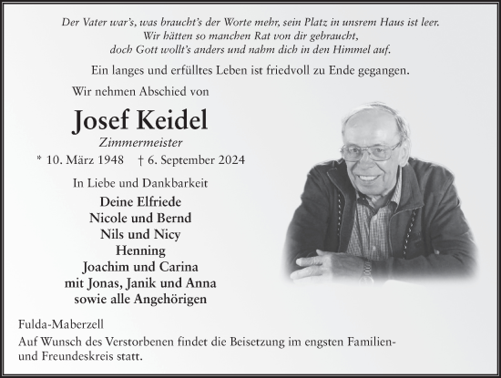 Traueranzeige von Josef Keidel von FZ