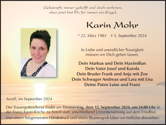 Traueranzeige von Karin Mohr von FZ