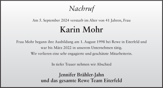 Traueranzeige von Karin Mohr von FZ