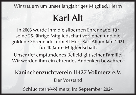 Traueranzeige von Karl Alt von FZ