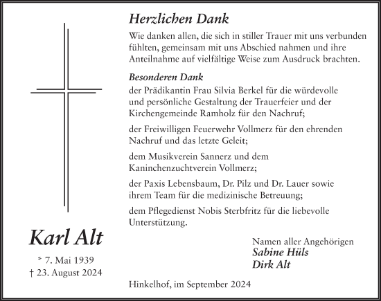 Traueranzeige von Karl Alt von FZ