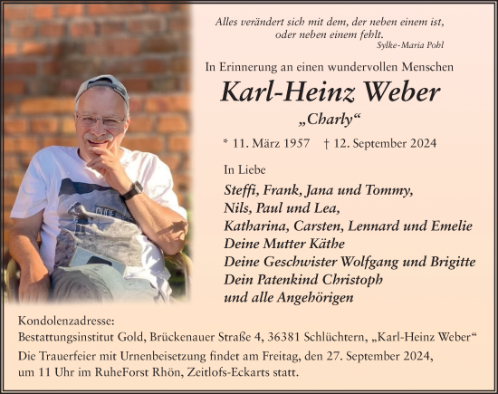 Traueranzeige von Karl-Heinz Weber von FZ