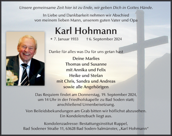 Traueranzeige von Karl Hohmann von FZ