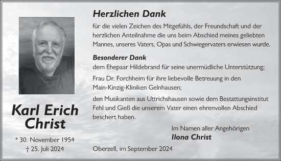 Traueranzeige von Karl Erich Christ von FZ
