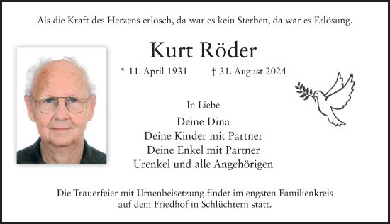 Traueranzeige von Kurt Röder von FZ