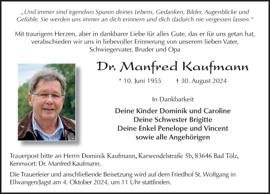 Traueranzeige von Manfred Kaufmann von FZ
