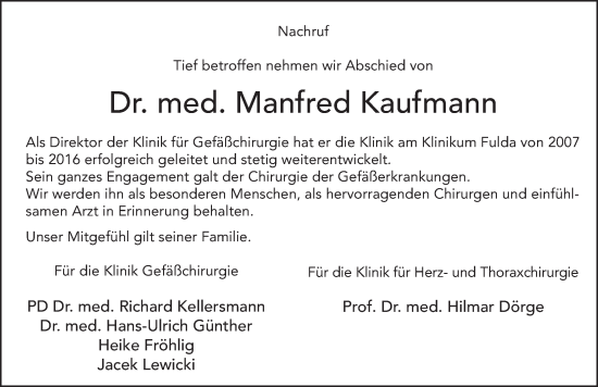 Traueranzeige von Manfred Kaufmann von FZ