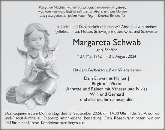 Traueranzeige von Margareta Schwab von FZ