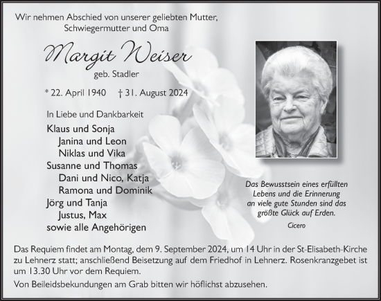 Traueranzeige von Margit Weiser von FZ