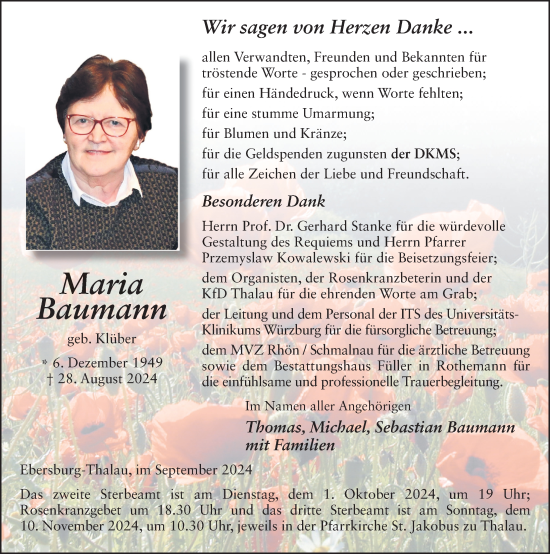 Traueranzeige von Maria Baumann von FZ