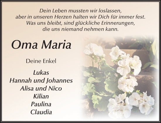 Traueranzeige von Maria Henkel von FZ