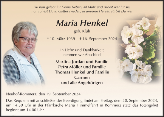 Traueranzeige von Maria Henkel von FZ