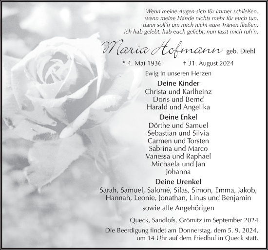 Traueranzeige von Maria Hofmann von FZ