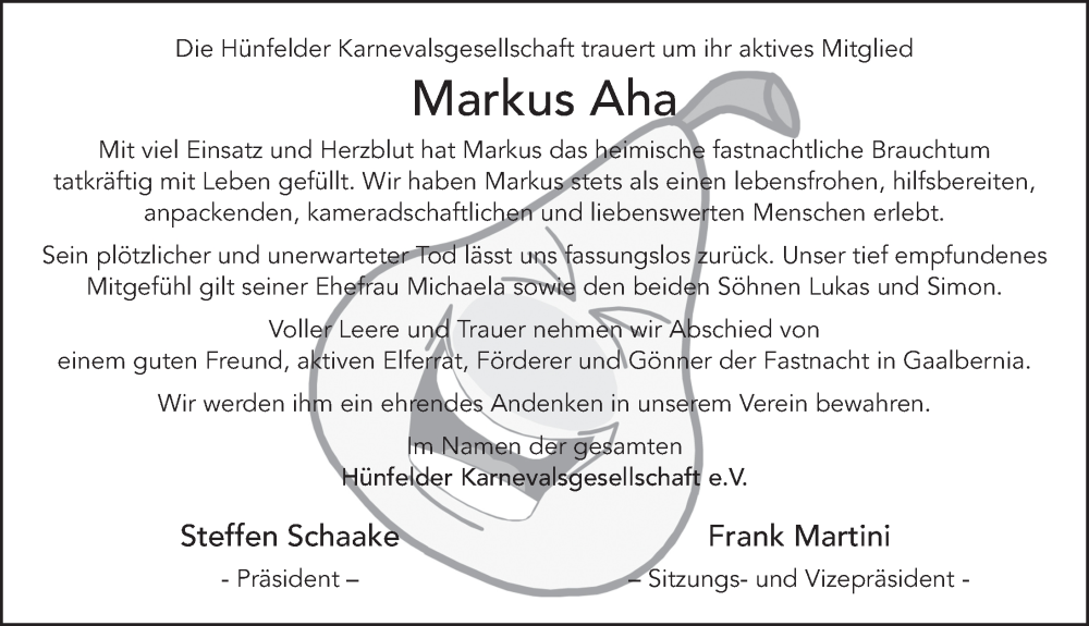  Traueranzeige für Markus Aha vom 28.09.2024 aus FZ